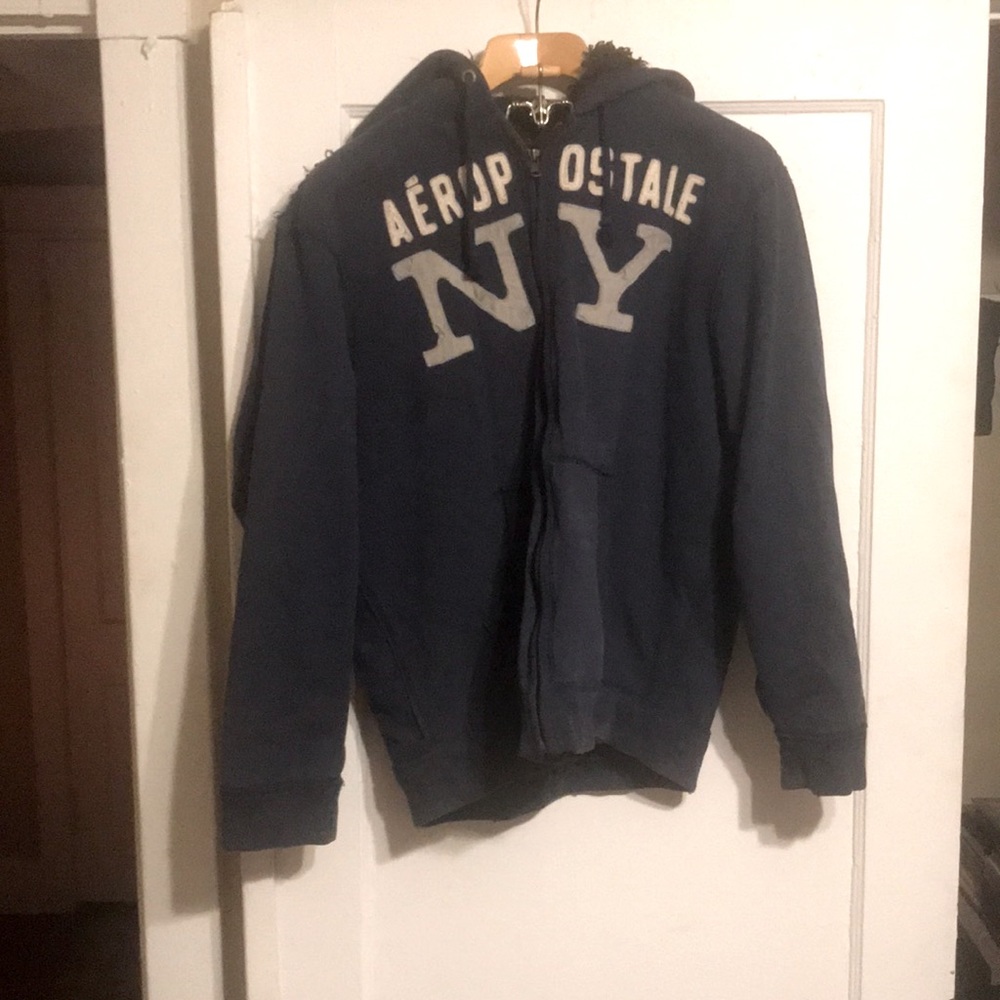 COPY - BLUE XXL AĒROPOSTALE FAUX FUR-LINED ZIP-UP HOODIE